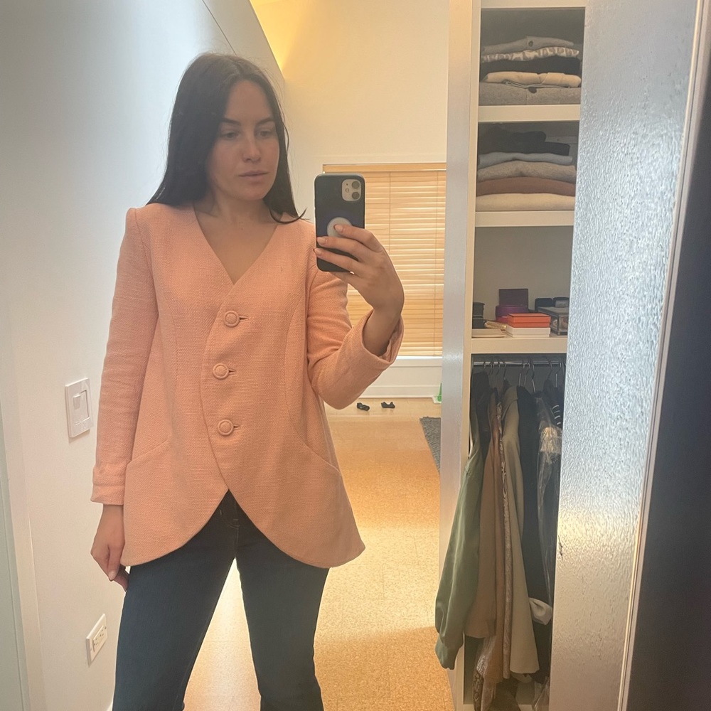 Retro pale pink A-line blazer with fabric circle buttons Anthropologie Size: 2